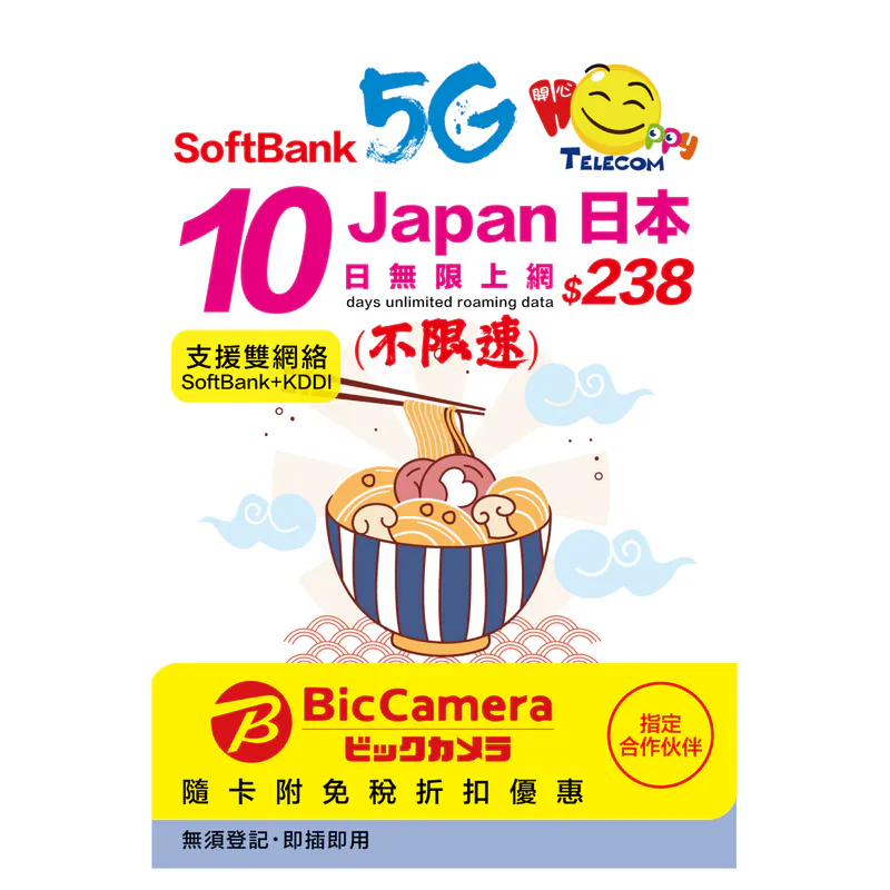 【不限速】日本 Sofbank 10日 5G 無限數據卡