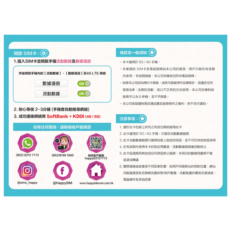 【不限速】日本 Sofbank 10日 5G 無限數據卡