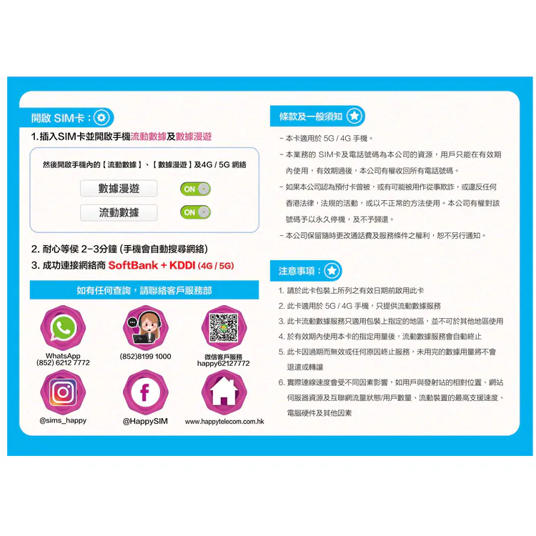 【不限速】日本 Sofbank 8日 5G 無限數據咭 SIM卡 上網卡 旅遊流量卡