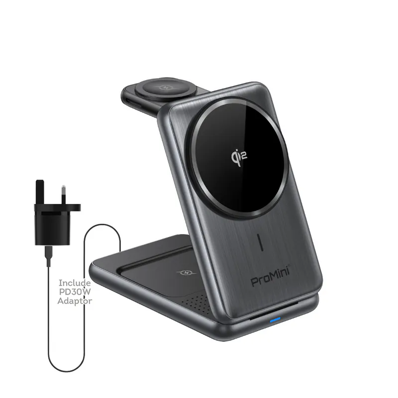 ProMini MagW3S 25W Qi2認證•三合一可摺疊無線快充座 連火牛 灰色