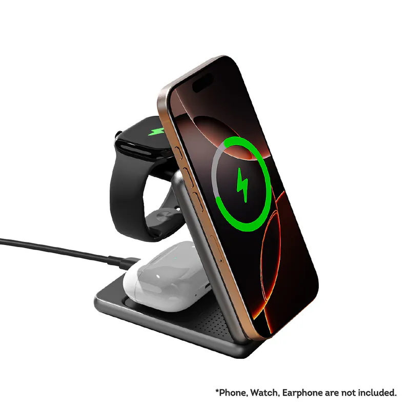 ProMini MagW3S 25W Qi2認證•三合一可摺疊無線快充座 連火牛 灰色