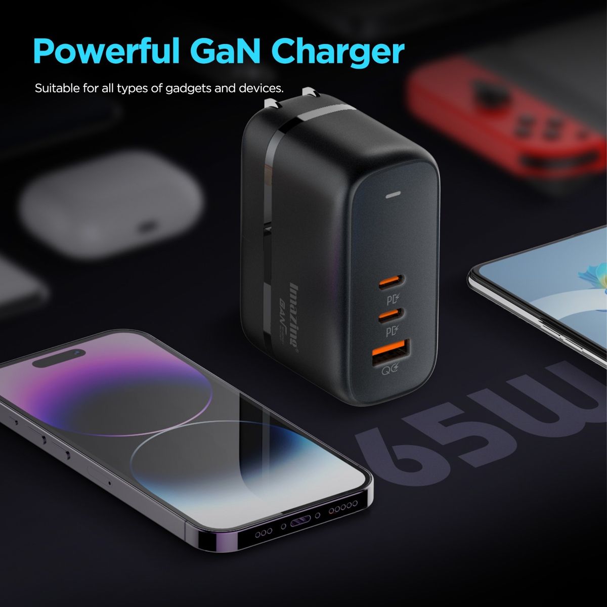 Imazing IM65 GaN 65W Travel Charger 旅行充電插座 火牛(黑色)