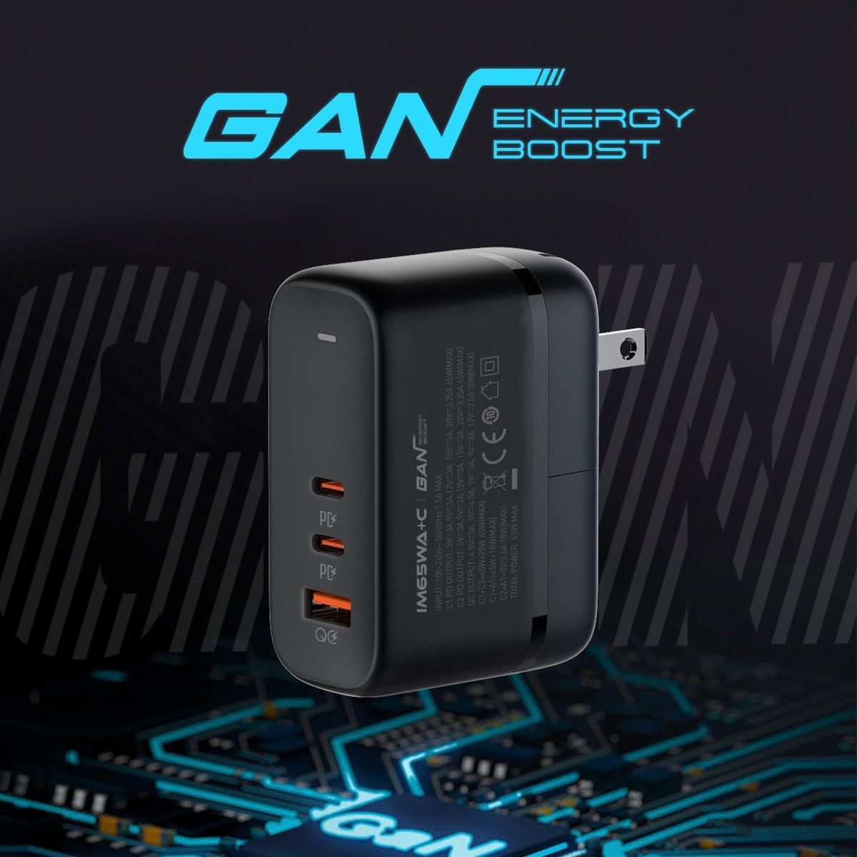 Imazing IM65 GaN 65W Travel Charger 旅行充電插座 火牛(黑色)