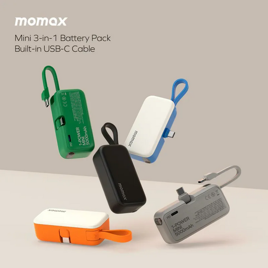 MOMAX - 1-Power Mini 5000mAh built-in foldable USB-C power bank