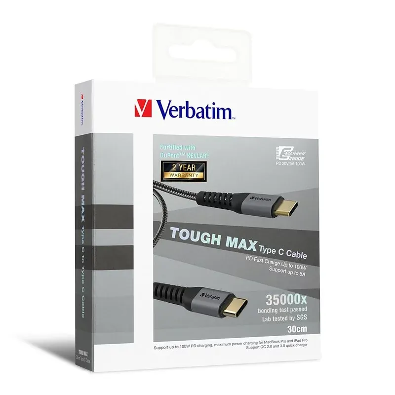 Verbatim Tough Max Type C to Type C Charging Transmission Cable (30cm)