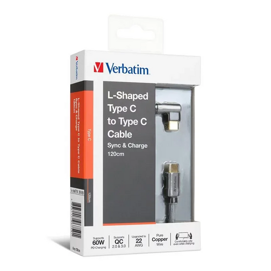 Verbatim L-shaped Type C to Type C charging transmission cable (120cm)