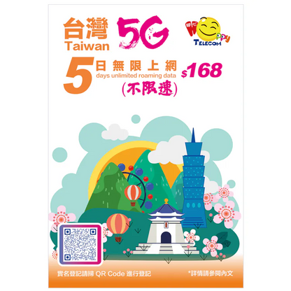 [Unlimited speed] Happy Telecom Taiwan 5-day 5G unlimited data card