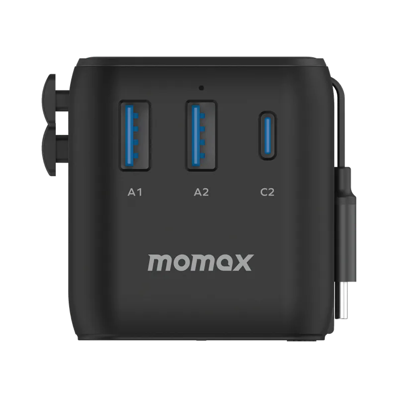 MOMAX 1-World+ 25W 3-插口 內建 USB-C 充電線 + AC 旅行充電插座