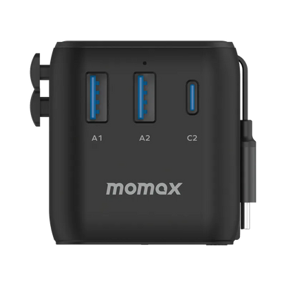 MOMAX 1-World+ 25W 3-插口 內建 USB-C 充電線 + AC 旅行充電插座