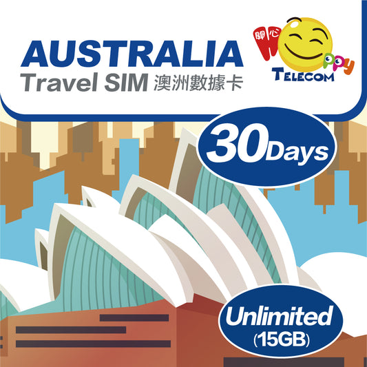 Happy Telecom 澳洲 30日15GB | 5G無限數據卡 旅遊旅行上網咭Travel SIM | Australia