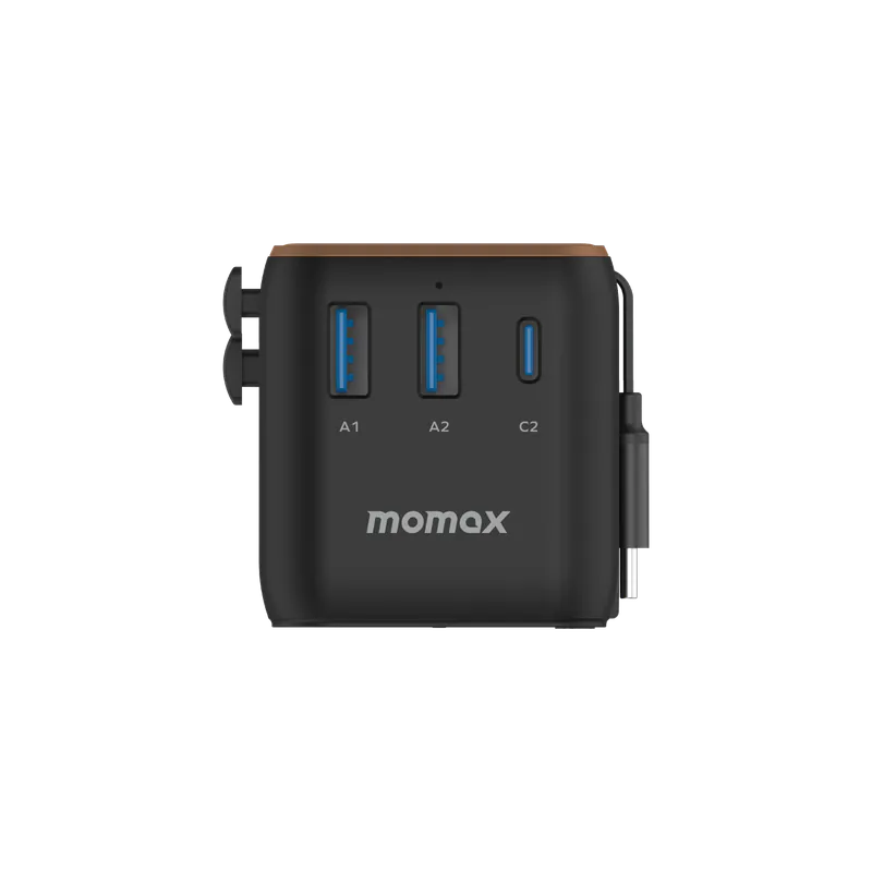 MOMAX 1-World+ 25W 3-outlet built-in USB-C charging cable + AC travel charging socket