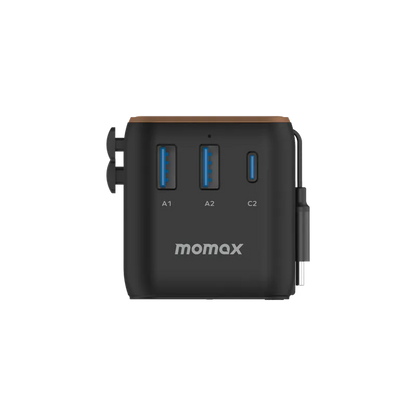 MOMAX 1-World+ 25W 3-插口 內建 USB-C 充電線 + AC 旅行充電插座